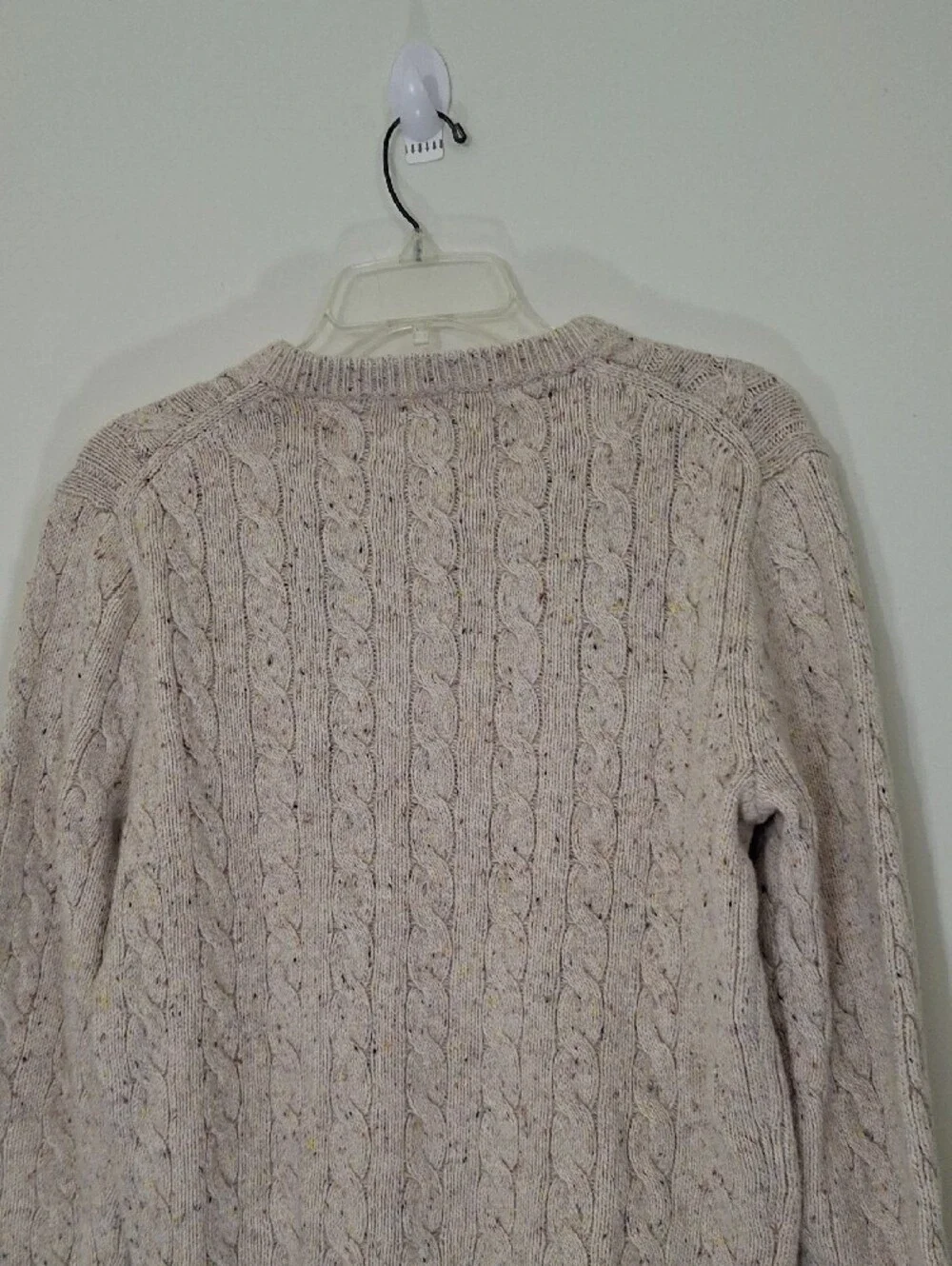 J. Crew Men's Speckled Cream Cable-Knit Crewneck Sweater, Small